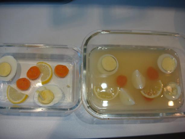Zdjęcie zrobione przez autora (Wysłany cytryna, jaja i marchew, rosół zalane) 
