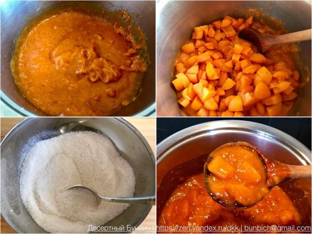 Proces gotowania dżem morelowy z pektyny