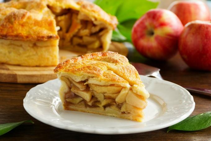 Amerykańska szarlotka. Na zewnątrz, chrupiące ciasto, w środku - jabłka. Zdjęcia - Yandex. zdjęcia